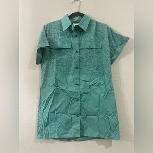 BRAND NEW • QUEEN OF SPARKLES • QOS • TEAL BUTTON UP DRESS • SIZE XS